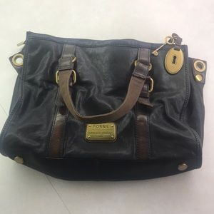 Fossil Black and brown soft leather shoulder bag